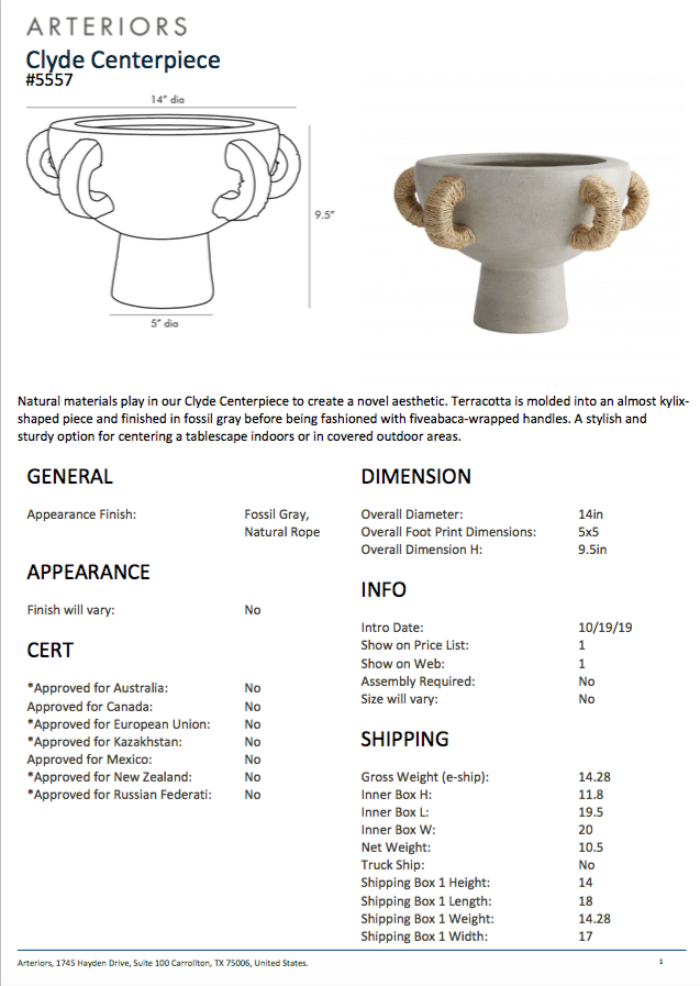 arteriors clyde centerpiece tearsheet