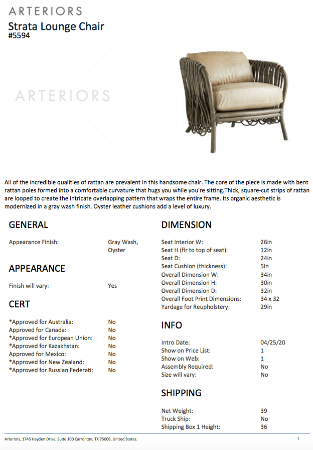 arteriors strata chair tearsheet