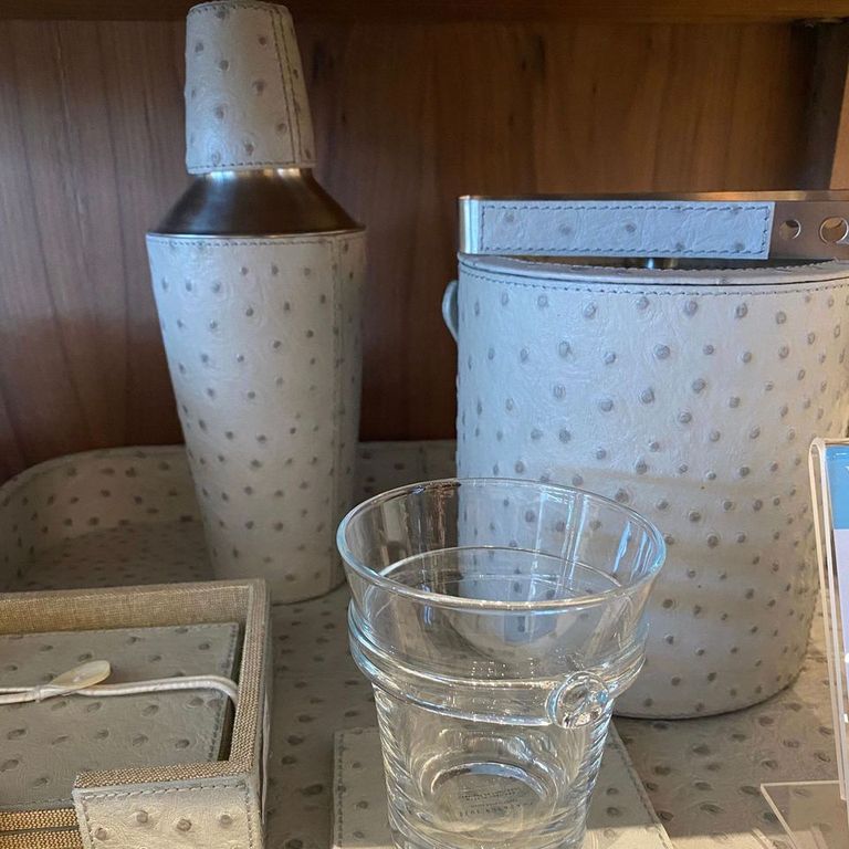 blue pheasant witney ice bucket with tongs gray ostrich styled