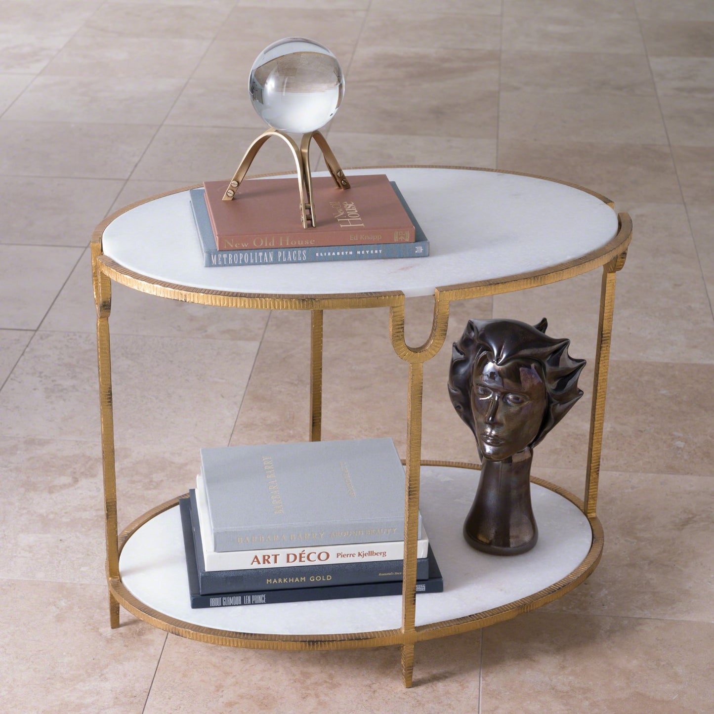 global views iron and stone side table oval occasional table