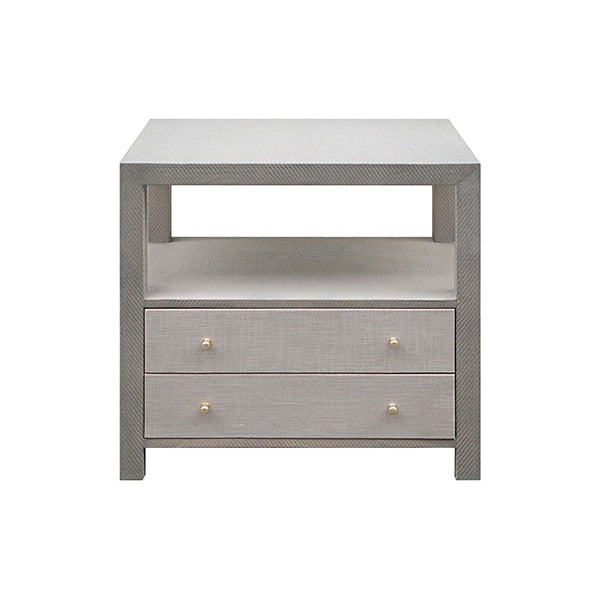 worlds away hattie side table grey grasscloth side view