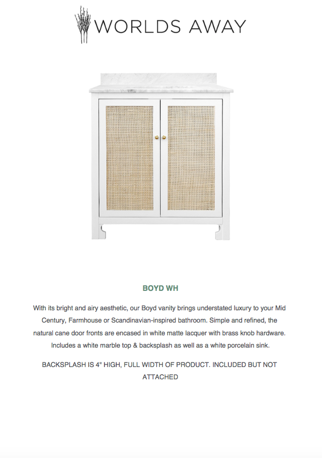 Boyd Vanity Matte White Lacquer and White Marble