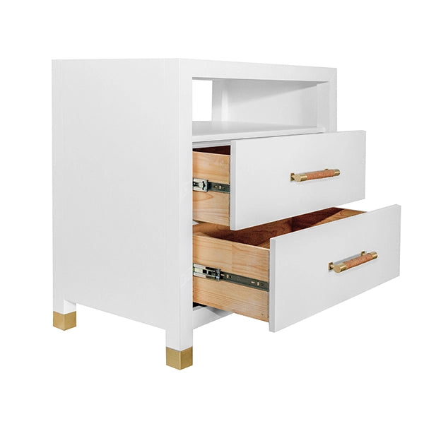 worlds away hancock 2 drawer side table white open