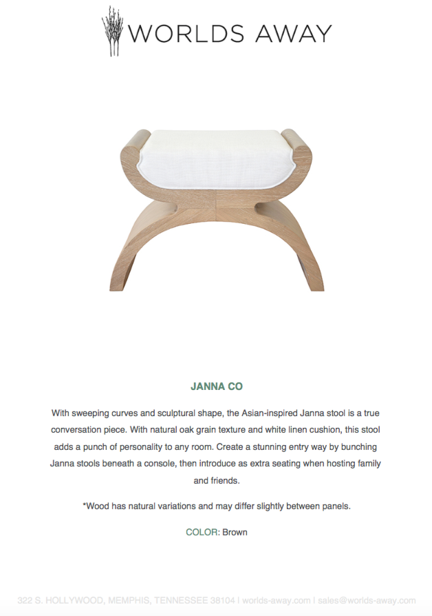 worlds away janna stool cerused oak tearsheet