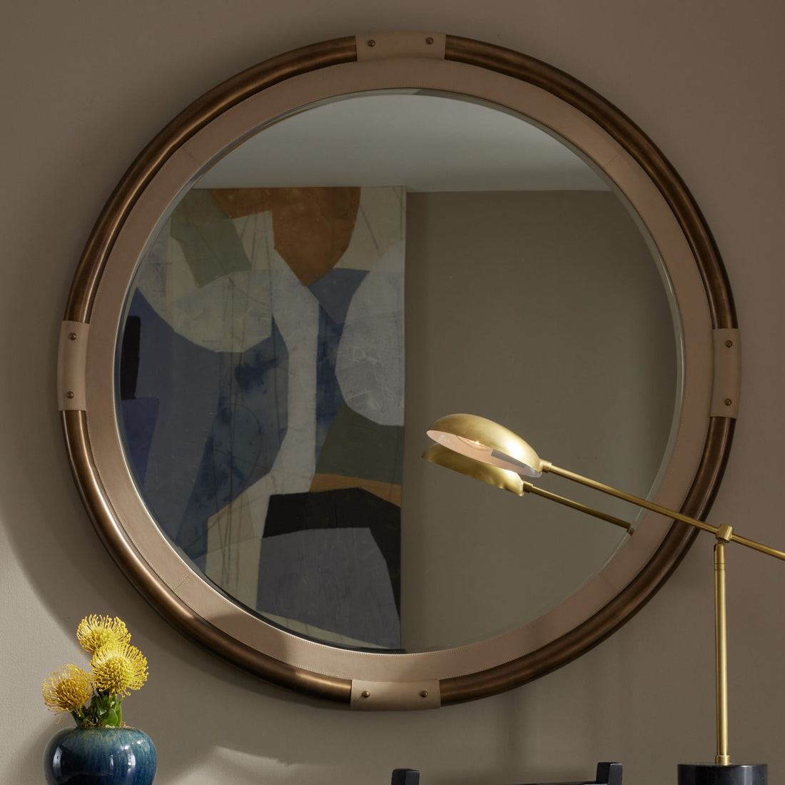 Arteriors Home Asmara Mirror Ivory Leather with Brass