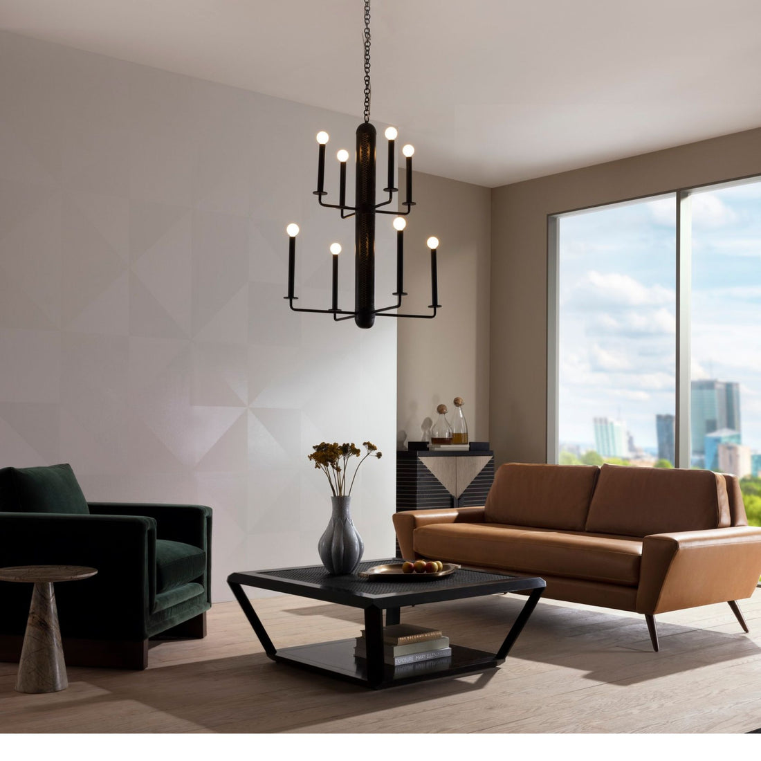 Arteriors Home Walden Chandelier Graphite Leather