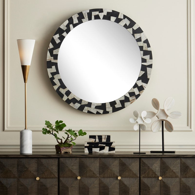 Currey and Company Bindu Round Mirror Black and Natural Horn