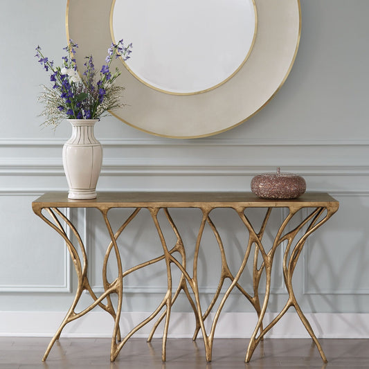 Made Goods Aldrich Console Antiqued Gold Leaf Iron 