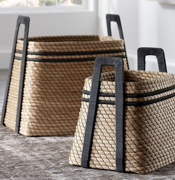 Palecek Ethan Basket Seagrass and Black Leather