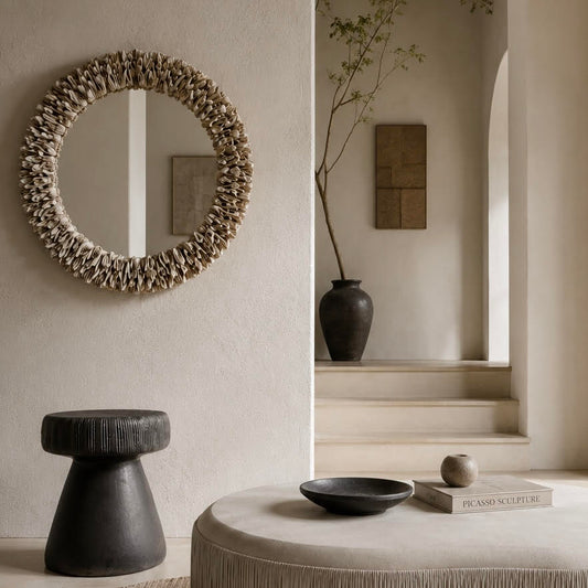 organic neutral entry way with furniture and decor