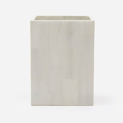 A faux horn white wastebasket, shown against a plain white background.