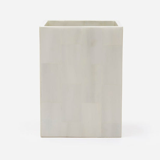 A faux horn white wastebasket, shown against a plain white background.