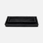 black rattan tray set on a white background