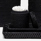 black rattan tray set on a white background