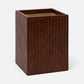 A rectangular brown woven leather organizer or desk mat with a textured basketweave pattern, shown on a light gray background.