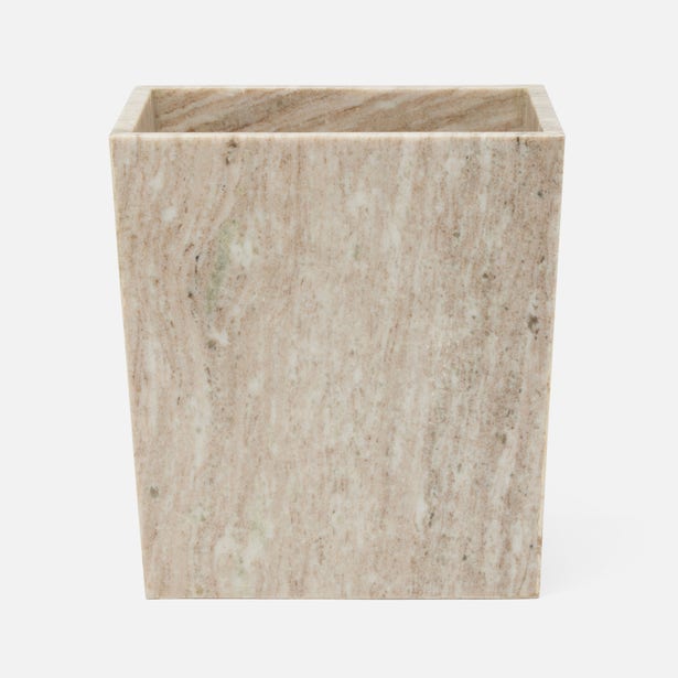 rectangular wastebasket in beige marbled pattern on a white background
