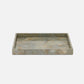 A rectangular stone tray with a recessed center, featuring a natural bone or mother-of-pearl style pattern in muted gray, beige, and soft brown tones, shown on a light gray background.