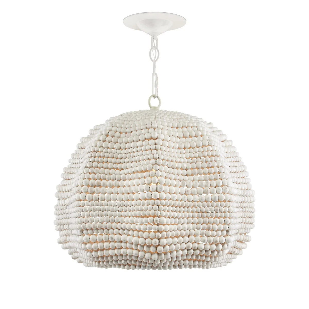 White beaded pendant light on a white background