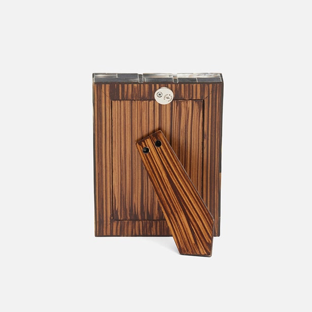 Wooden wallet with a transparent flap on a white background