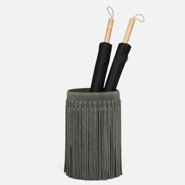 umbrella stand in suede with fringe detail
