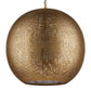 Gold spherical pendant light on a white background