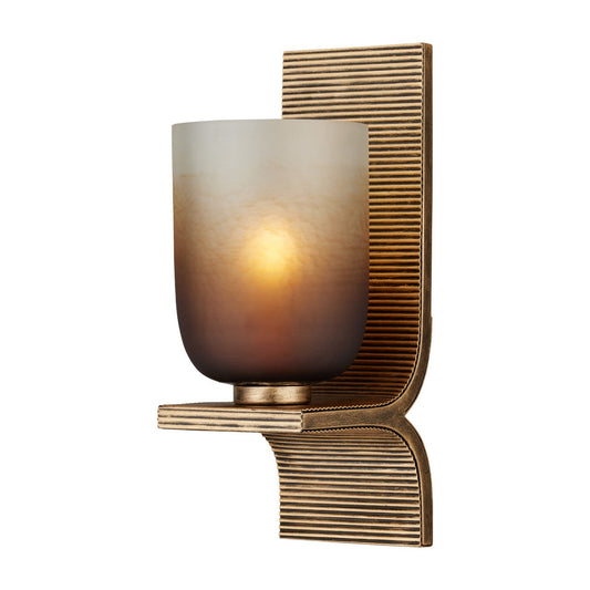 Decorative wall sconce with a glass shade on a white background