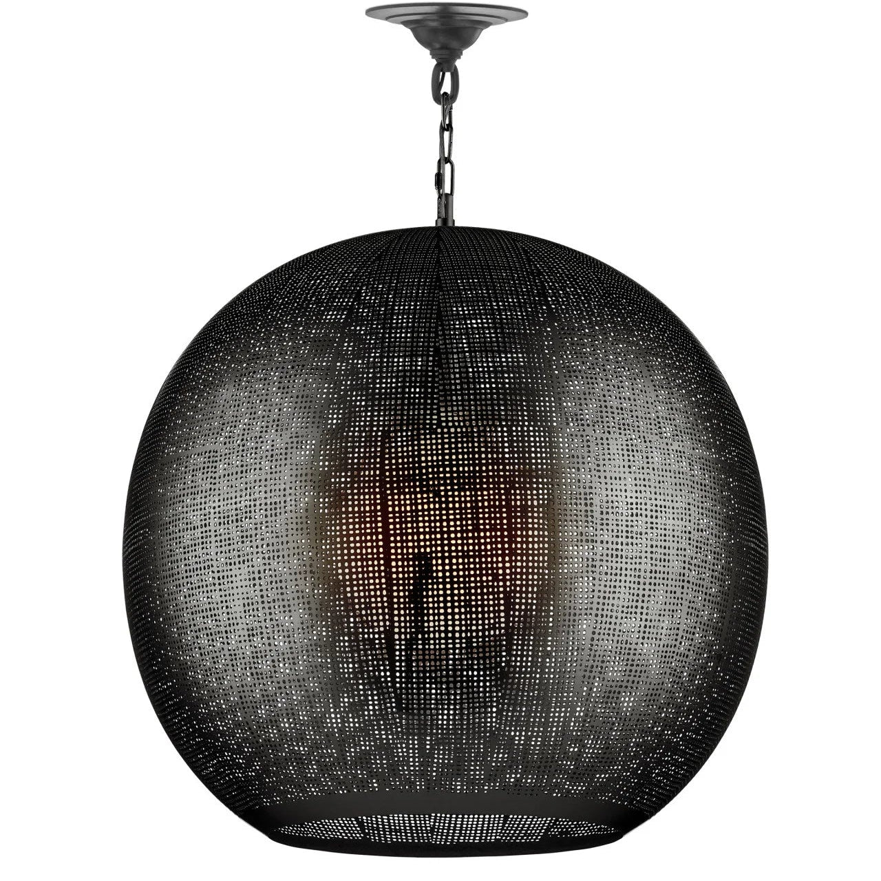 Black spherical pendant light on a white background