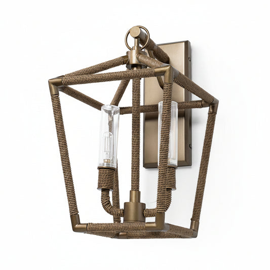Decorative wall sconce with geometric design on a white background