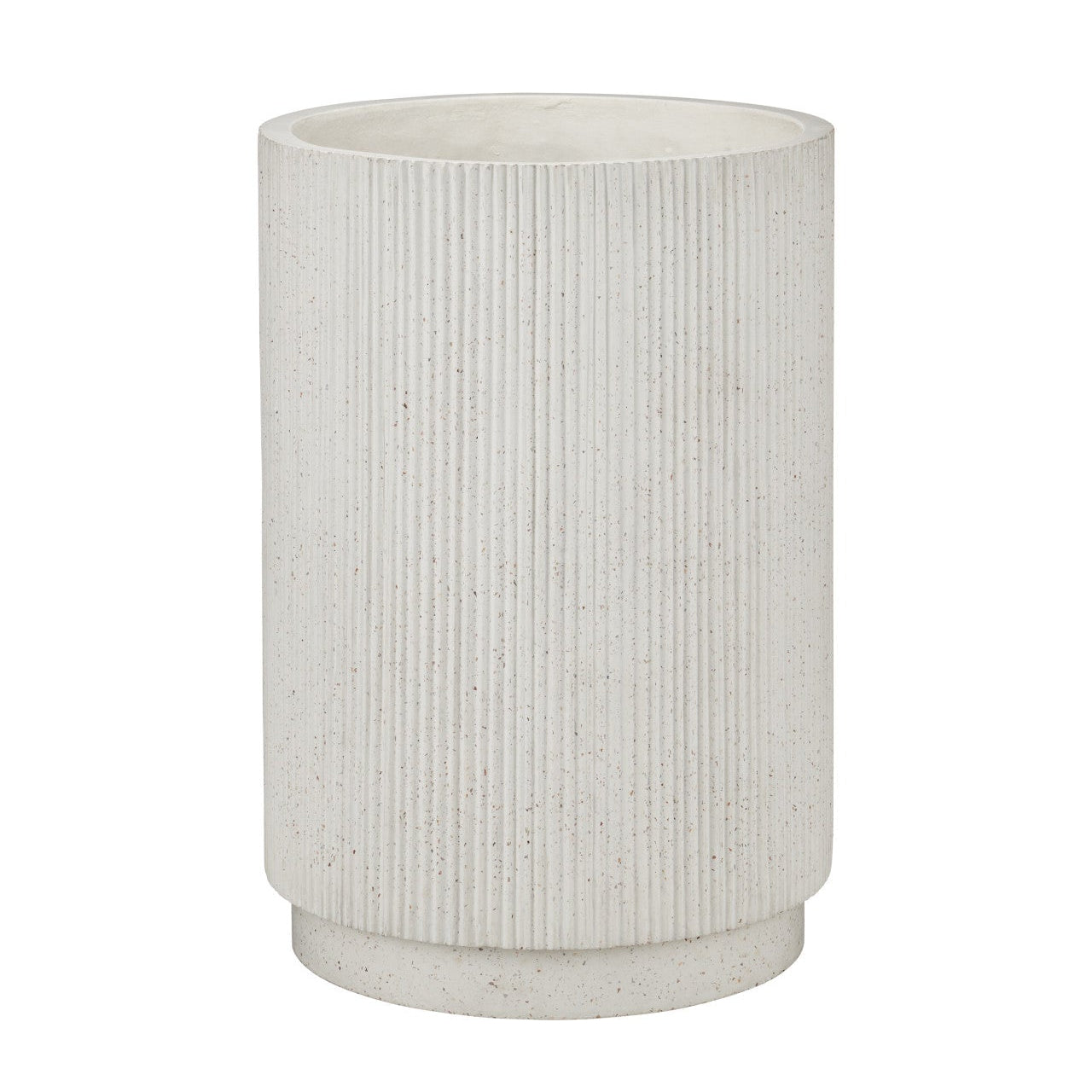 White ribbed cylindrical vase on a white background