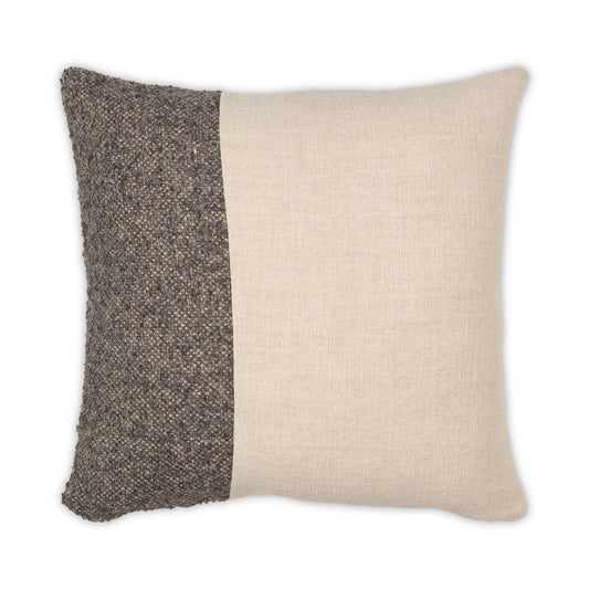Two-toned pillow with gray and beige sections on a white background