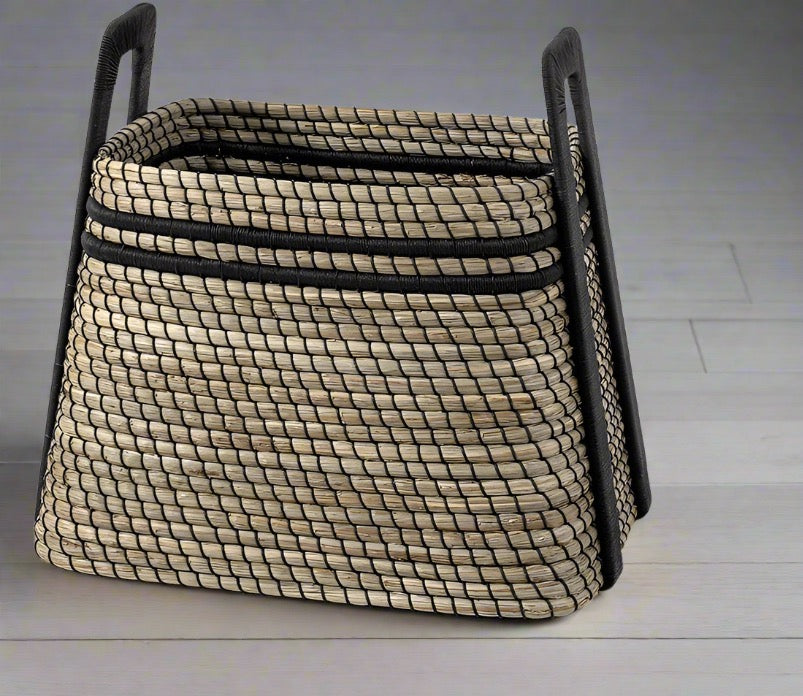 Ethan Basket Seagrass and Black Leather - multiple options