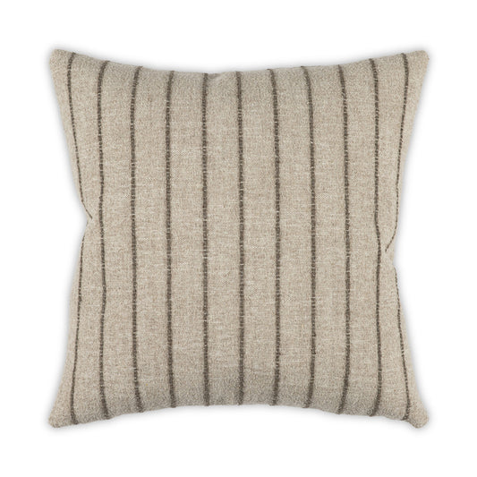 Striped pillow with beige and brown lines on a white background