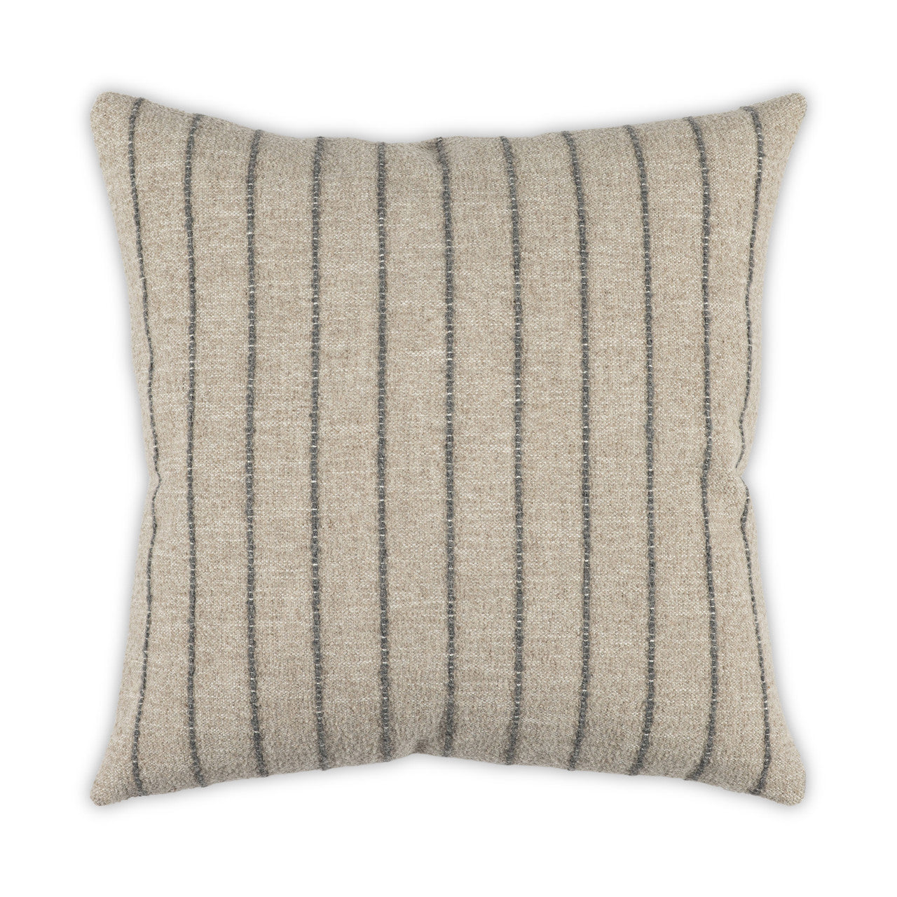 Striped pillow with beige and gray lines on a white background