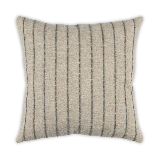 Striped pillow with beige and gray lines on a white background