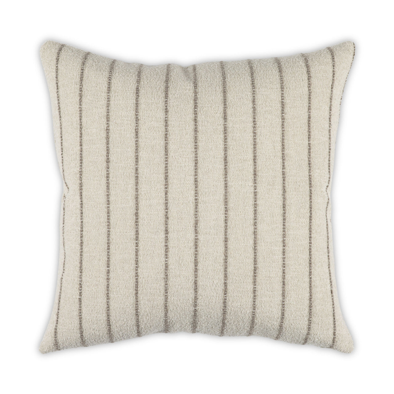 Striped pillow with a neutral color scheme on a white background
