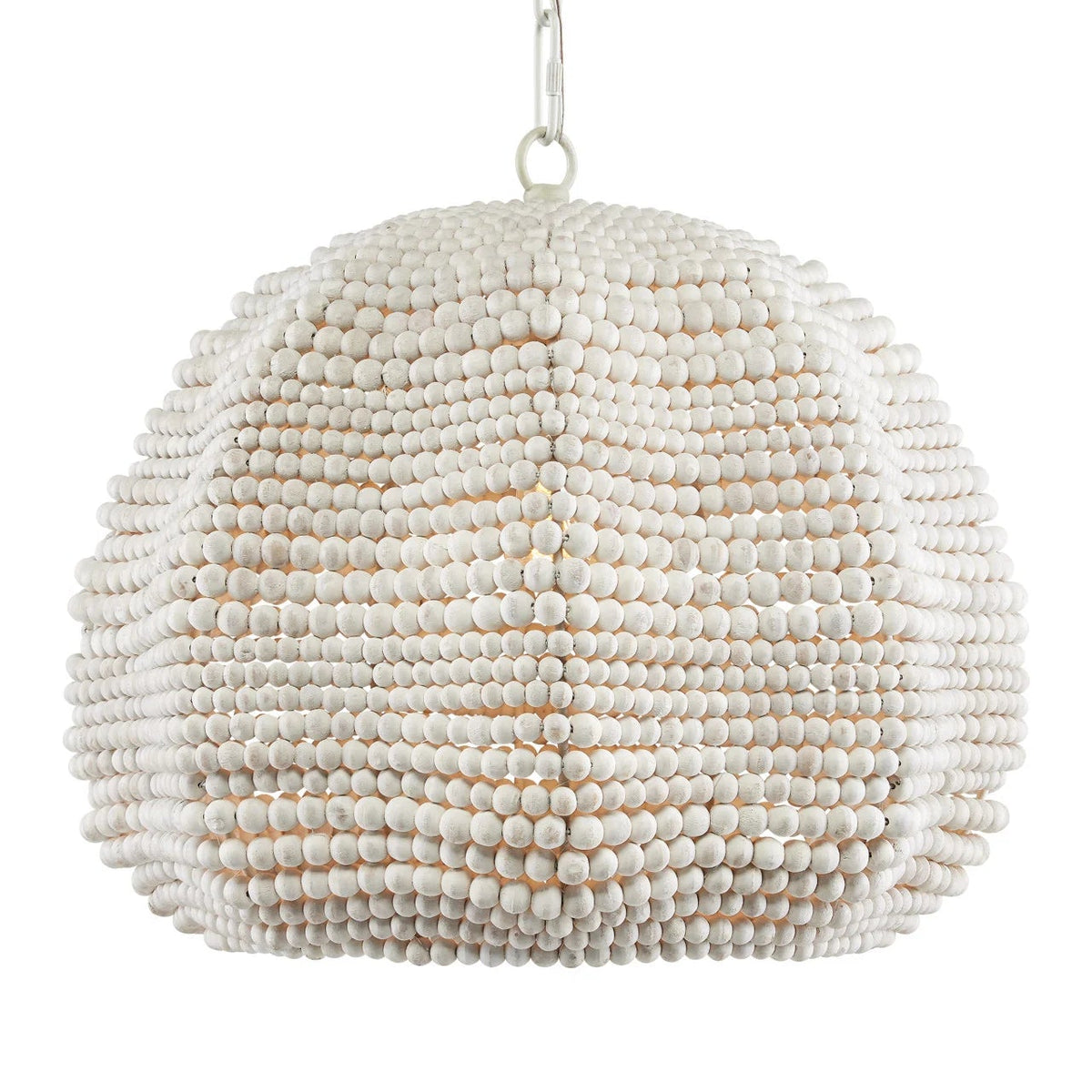 White beaded pendant light on a white background