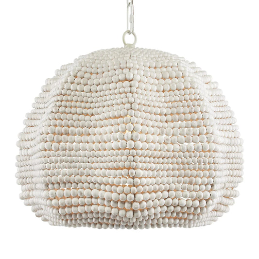 White beaded pendant light on a white background