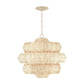 Beige pendant light with a wicker design on a white background