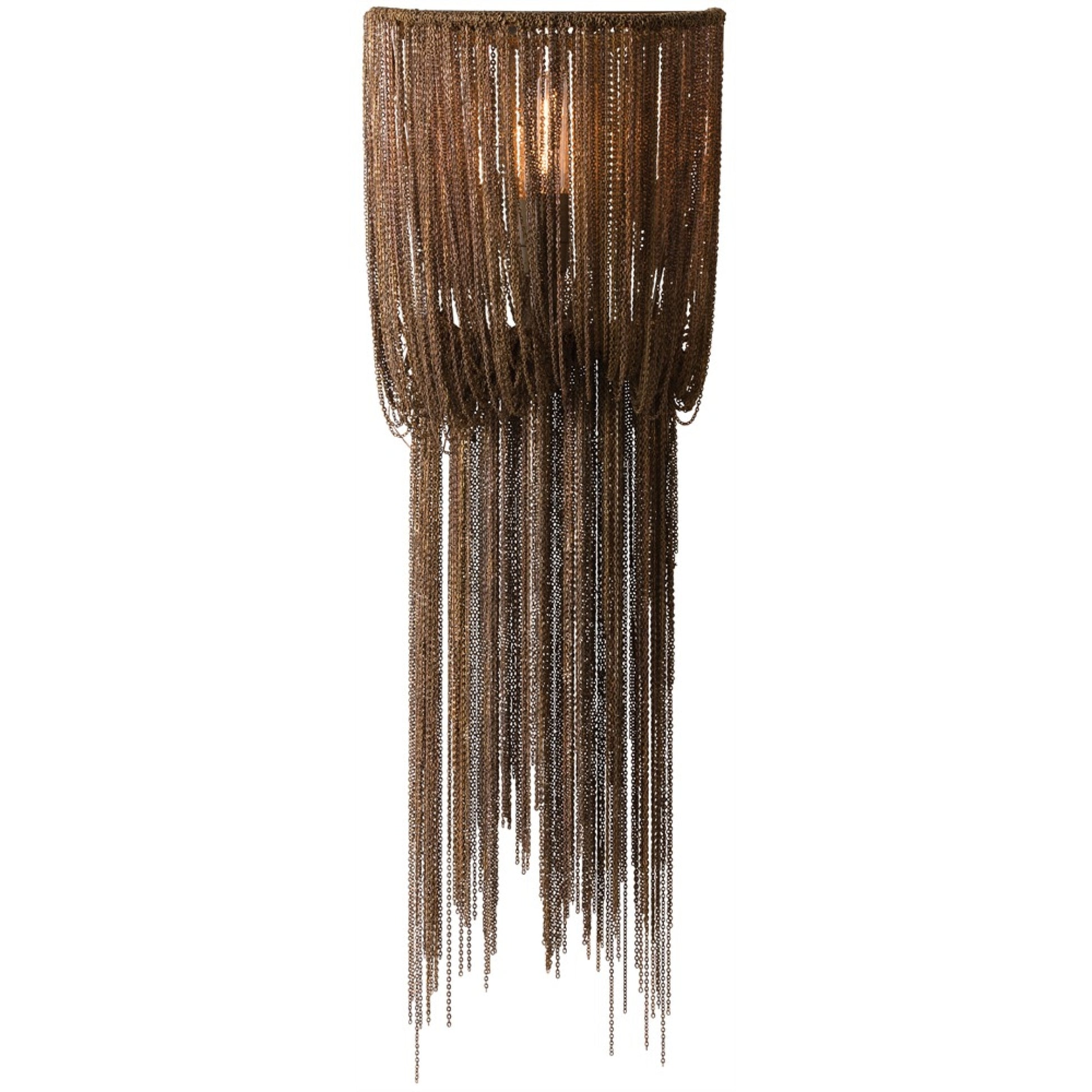 Decorative wall sconce with chain fringe on a white background