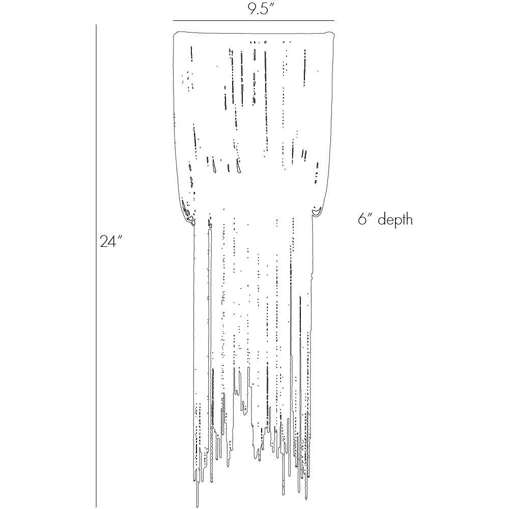 A black-and-white line drawing showing the dimensions of a hanging decorative piece, with a width labeled 9.5 inches at the top, a height labeled 24 inches on the left, and a depth labeled 6 inches on the right.