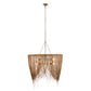 Woven wooden pendant light on a white background
