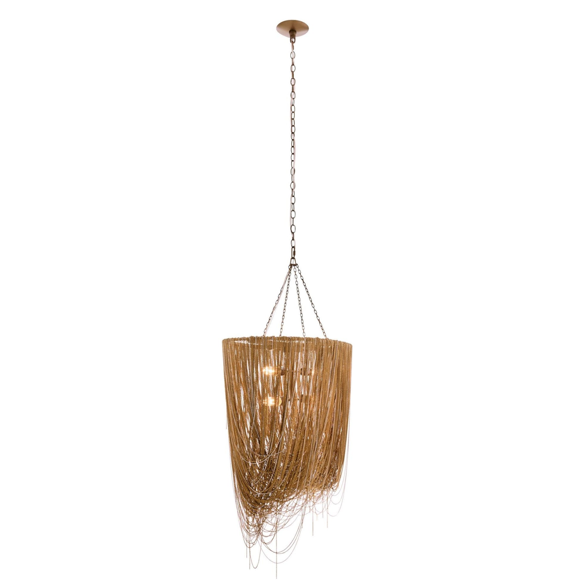 Pendant light with woven design on a white background