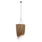Wooden pendant light with hanging chain on a white background