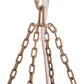 Close-up of a brown chain with a white cable running through it on a white background
