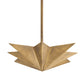 Gold geometric pendant light on a white background