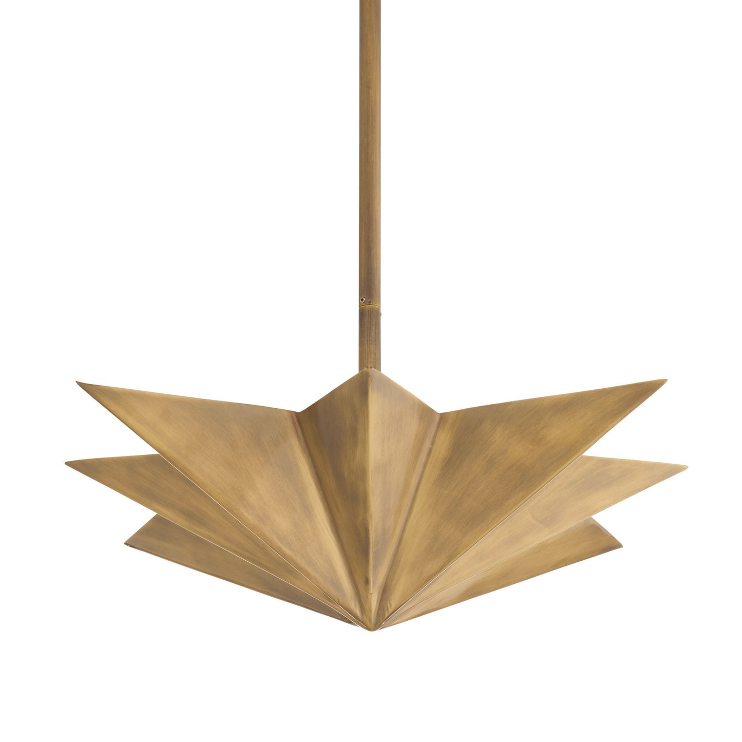 Gold geometric pendant light on a white background