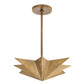 A modern pendant light fixture in a warm brass or gold finish, featuring a circular ceiling canopy, a central stem, and a geometric, multi-pointed starburst shade, shown against a solid white background.