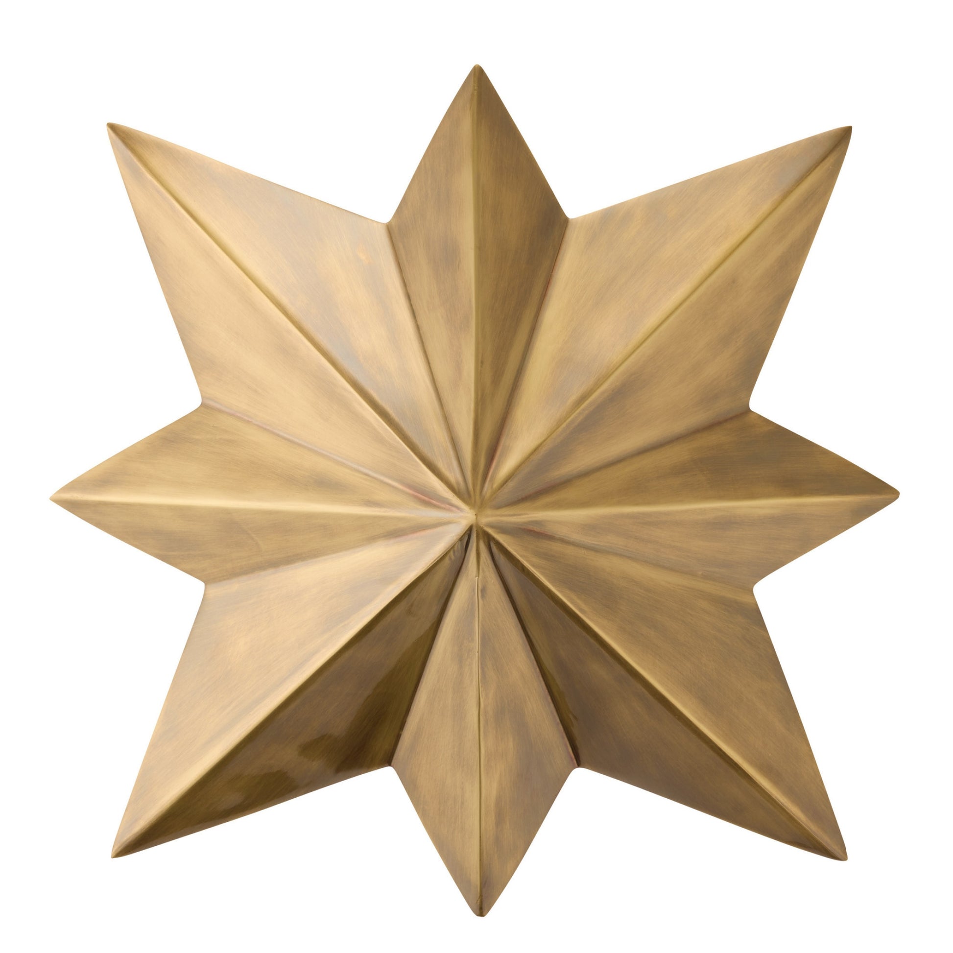 An eight-pointed star-shaped wall decor piece with a metallic gold finish, shown against a plain white background.
