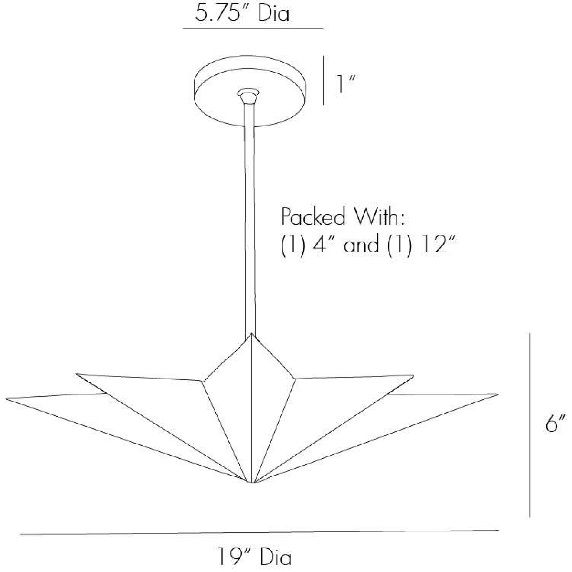 Technical drawing of a geometric ceiling light fixture with dimensions.