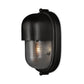 Black outdoor wall light fixture on a white background